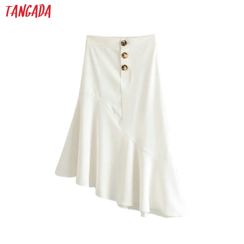 

Tangada women white asymmetrical skirts 2019 fashion korean ladies buttons mid pleated skirts faldas mujer 6A238