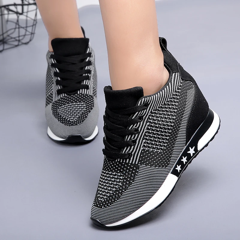 Fashion Sneakers Women Hide Heel Wedges Casual Shoes Woman Flying Knitting Breathable High Top Sneaker Shoes Women XZ115 (9)