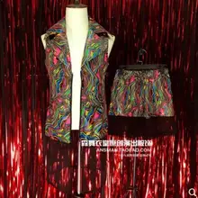 Горячая Новинка для ночного клуба Мужская певица DG DJ индивидуальный заказ флуоресцентные вечерние граффити выдалбливают длинное кожаное пальто шорты сценические костюмы