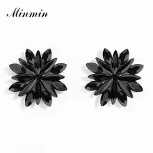 Minmin, Ретро стиль, маркиза, стразы, черный цветок, серьги-гвоздики для женщин, девушек, дизайн, большие серьги-гвоздики, модное ювелирное изделие EH1465