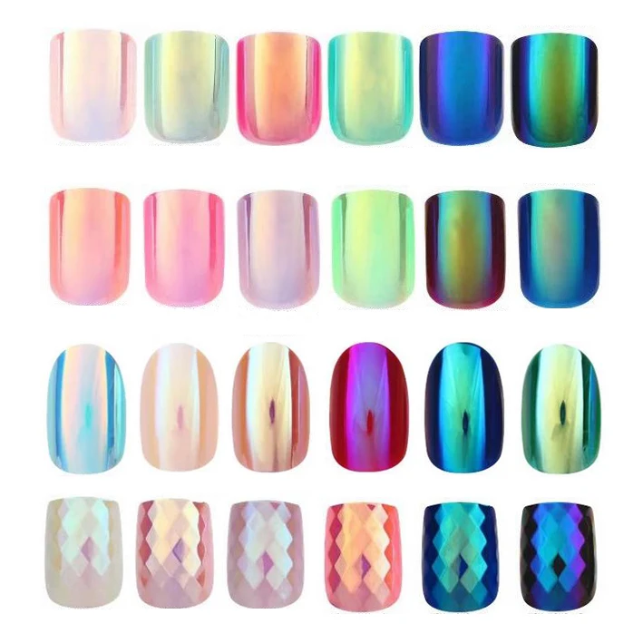 

Freeshipping - NEW Colorful Chrome Nail tips / Squared Oval Mirror Nail tips 24 tips / box