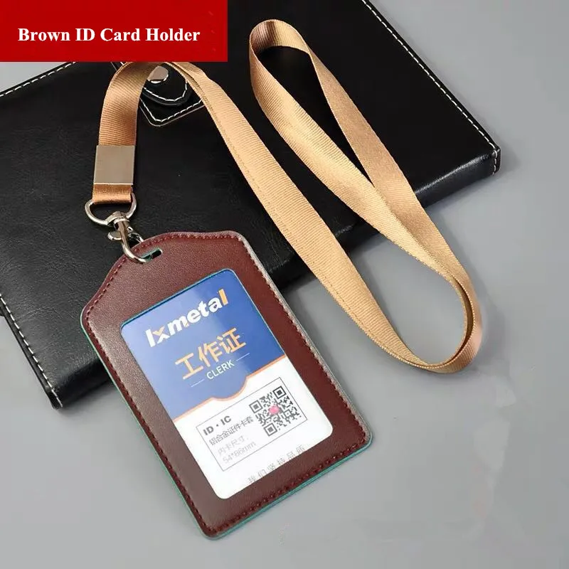 PU Leather Work Pass ID Card Badge Holder/Credit Card Holder Name ID Badge Case Holder With Lanyard