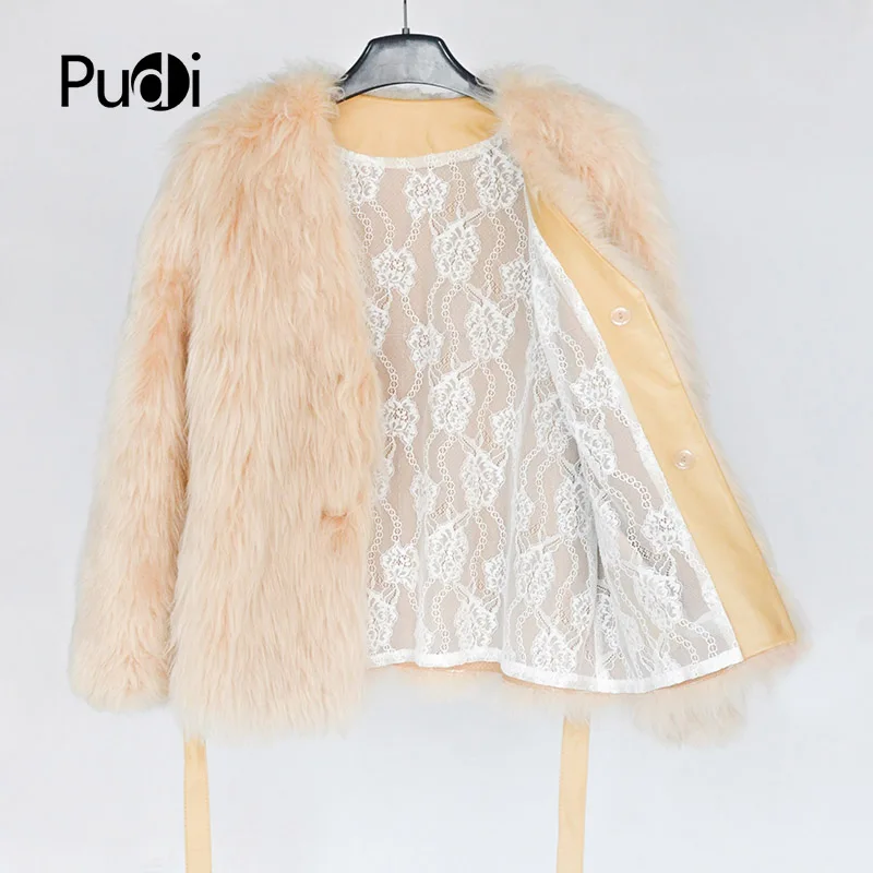 Pudi women winter real fur leather coat 2018 new karakul wool sheep one fur genuine leather coats jackets CT840