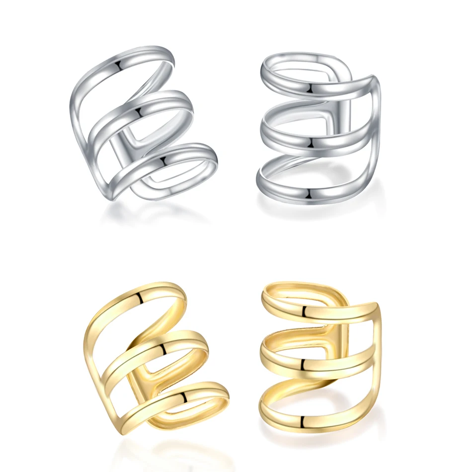 

1PC Clip On Wrap Earring Tragus 3 Hoop Gold Ear Cuff Fake Cartilage Piercings Illusion Captive Bead Rings Body Piercings Jewelry