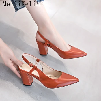 

Ladies Pumps Thick High Heels Slingbacks Pointed Career Shoes Low Heel Womens Pumps Orange Pink Black Casual Office Work Shoes