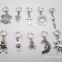 10 шт./лот, серебряная Регулируемая оплетка для волос, дреды, бусины, клипсы, манжеты, Череп, подвески для волос, аксессуары для укладки