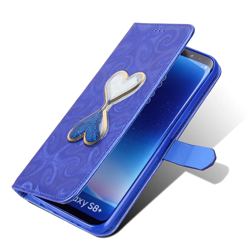 Hourglass Love Heart Quicksand Leather Wallet Case For Samsung Galaxy S8 S9 Plus S5 Mini S7 Edge Magnetic Flip 2 Card Slots Bag (14)