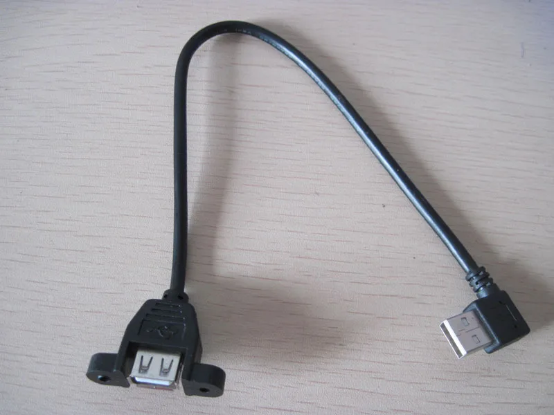 

50pcs/lot---Screw Lock Panel Mount 90 Degree Left Angled USB 2.0 A Male to Female M/F Data Cable 30cm