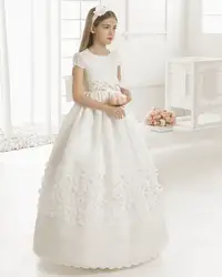 Новое Женское Платье для вечеринок белые/цвета слоновой кости платье для первого причастия атласный с коротким рукавом для девочек в