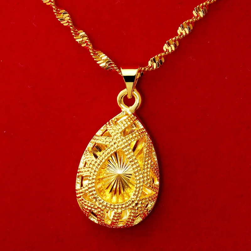 

Liffly 24K Gold Necklace Women Fashion Jewelry Wedding Engagement Water Drop Pendant Necklaces Fine Jewelry Gift