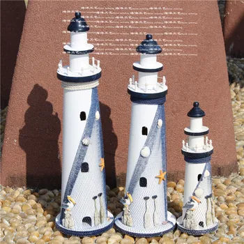 

62CM Mediterranean Style Creative Big size Wooden Lighthouse Model Handmade Beacon Nautical Home Decoration Wedding Gift Crafts