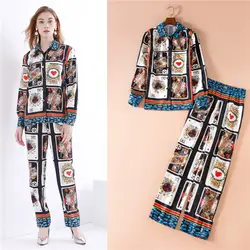 Европейский и американский бренд 2018 осень пижамы стиль модная одежда с длинным рукавом Топы + длинные штаны poker печатных Домашняя одежда