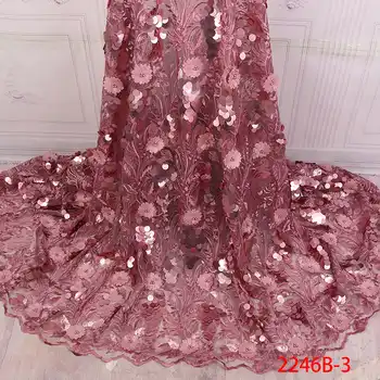 African Sequins Lace Fabric 2019 Nigerian French Tulle Lace with Sequins Embroidery Lace Fabric for Dress APW2246B
