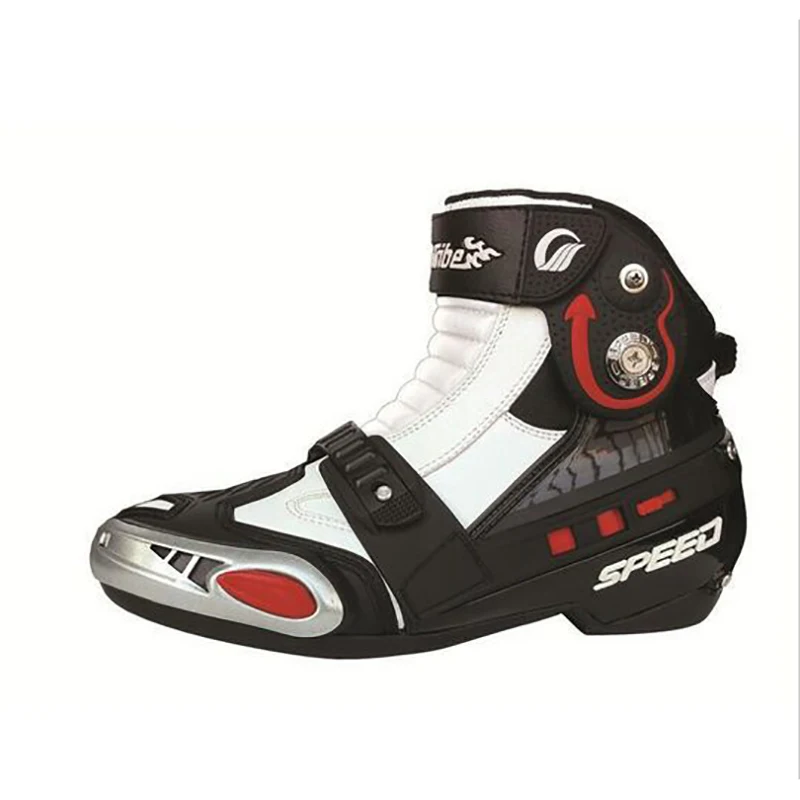 Moto rcycle Botas; байкерские ботинки; обувь для бездорожья; дышащие ботинки для верховой езды с защитным механизмом; цвет красный, белый, синий