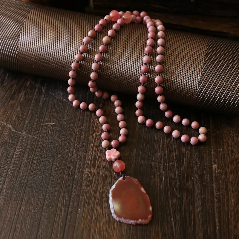 

WEIYU Fashion 8mm Pink Natural stone Rosary Chain Pendant Mala Necklace Handmade Women Natural Stone Bead Necklace Jewelry