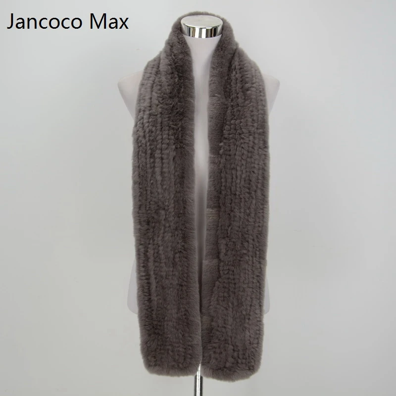 

Jancoco Max* S1577 Thick Knitted Ladies Real Rex Rabbit Fur Long Scarf Women's & Men Winter Neck Warm Neckerchief Shawl