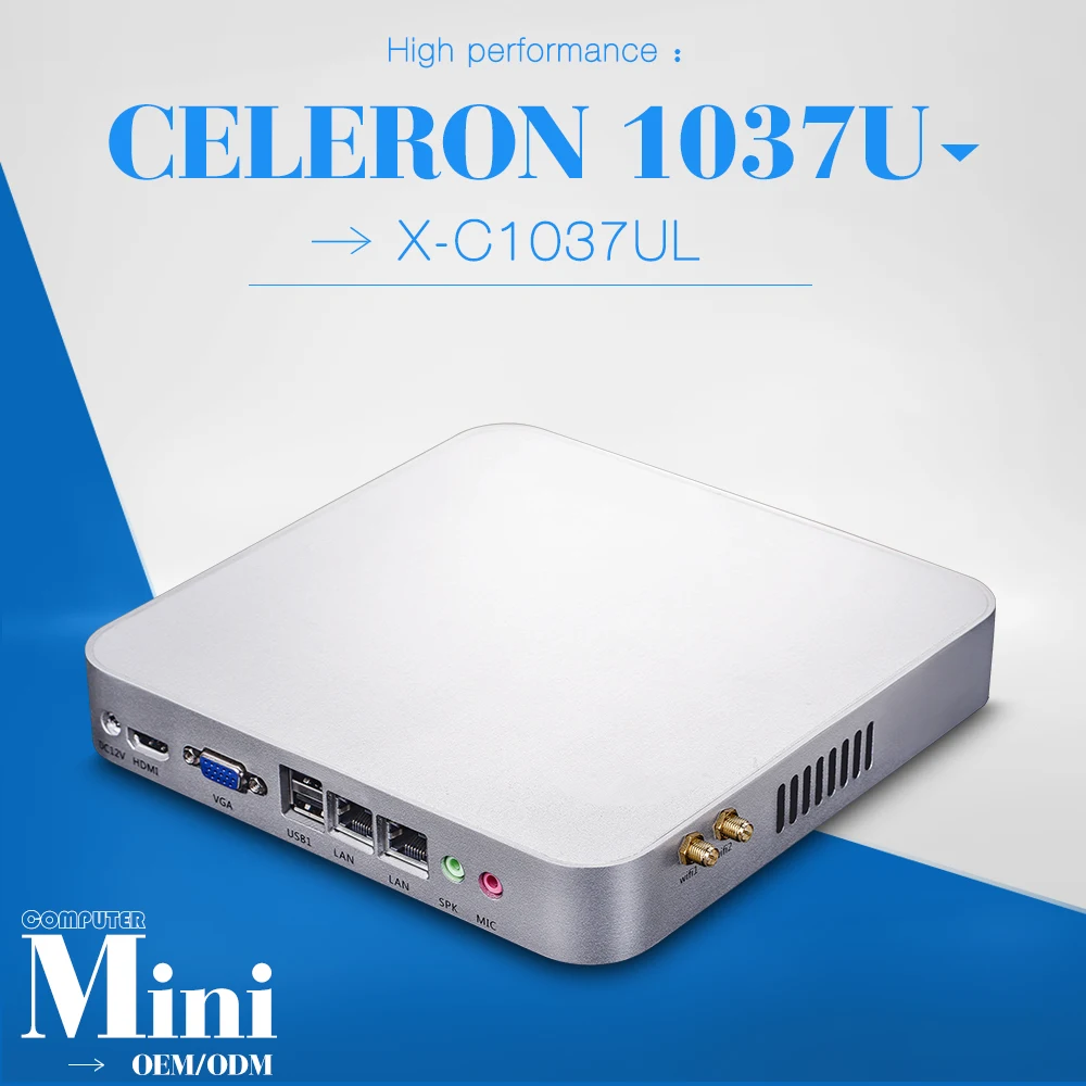 Hot sale Fanless PC for C1037u 2 lan 8GB RAM 64GB SSD mini desktop computer thin client With high-powered CPU and Graphics Card