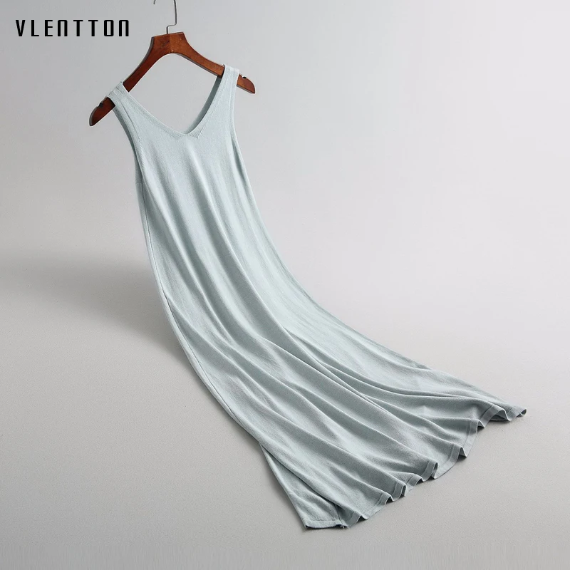 

Sexy Women Summer Boho Long Dress Beach Sleeveless Solid Tank Dresses knitting Femme Vestidos