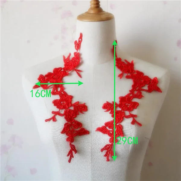 2 пары/4 шт. Золотые/сапфировые/красные/бордовые/розовые/фиолетовые/серые/зеленые кружевные аппликации с цветочным орнаментом для шитья Свадебные украшения 29X16 см SX256 - Цвет: red
