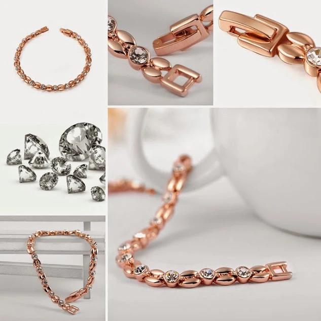 Womens 18k Rose Gold Plated Cubic Zirconia Bracelets (1)