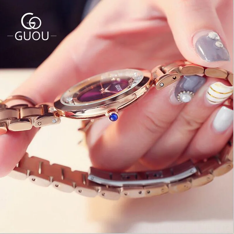 

GUOU Women's Watches Ladies Watch Fashion Luxury Bracelet Watches For Women Rose Gold Rhinestone Clock Women reloj mujer saati
