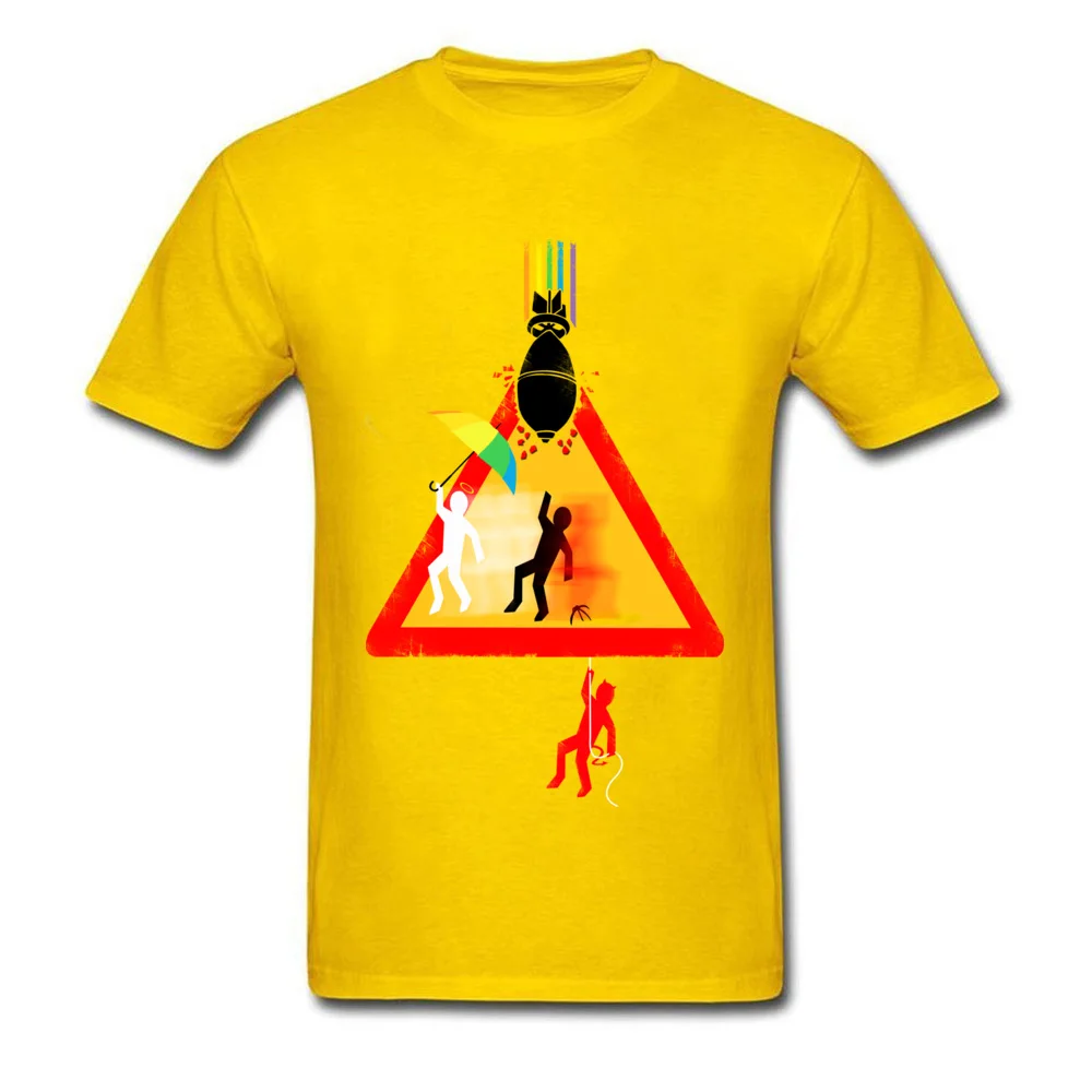 Casual Beware of Falling Object Normal Short Sleeve Autumn Tops & Tees Wholesale O Neck Pure Cotton T-Shirt Men Top T-shirts Beware of Falling Object yellow