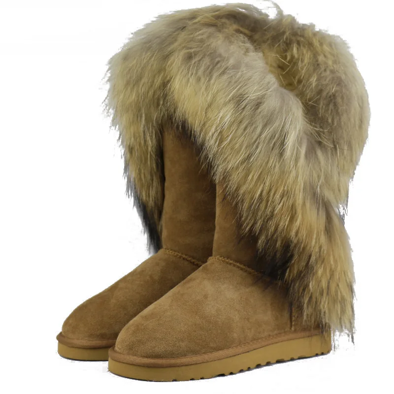 New Style Natural Fox Fur Winter Snow Boots Women Warm Non slip Winter ...