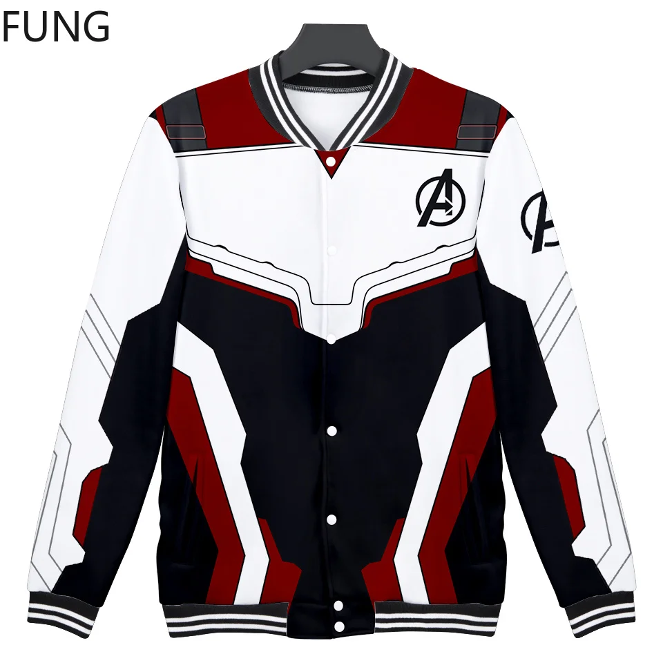 FUNG Avengers Endgame Hoodie Mens Jacket Baseball uniform 3D Printed Harajuku Quantum Realm End Game Sweatshirt Jacket