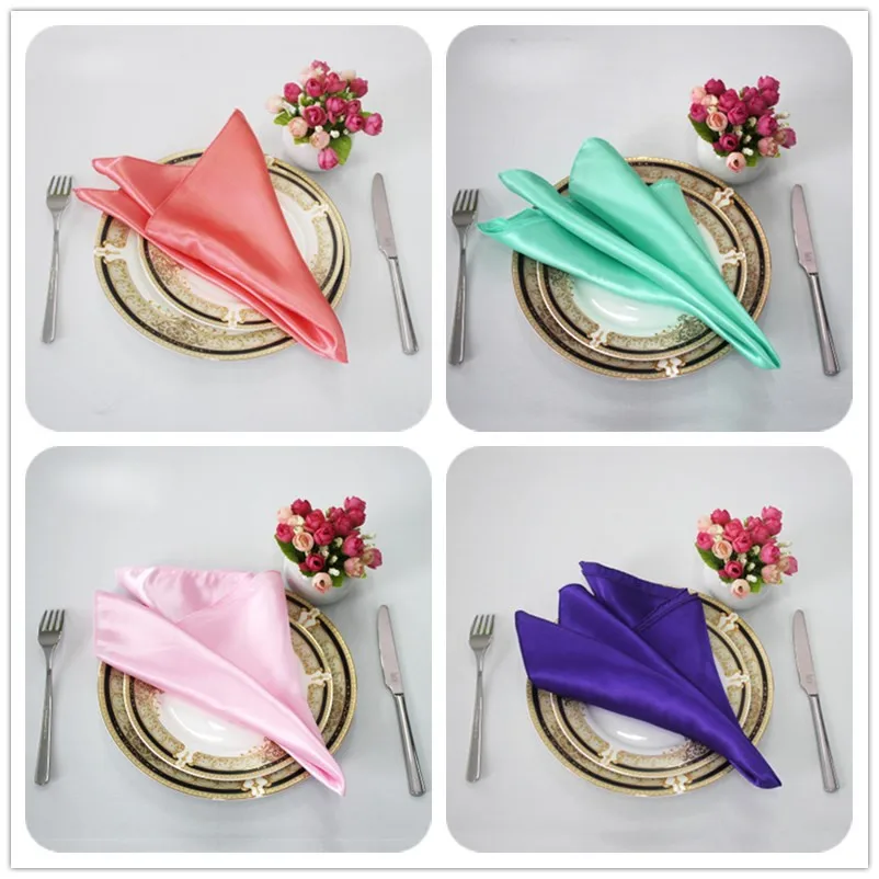 

100pcs 30*30cm Satin Napkins Banquet Table Dinner Cloths Pocket Handkerchiefs For Home Party Event Wedding Table Decoration