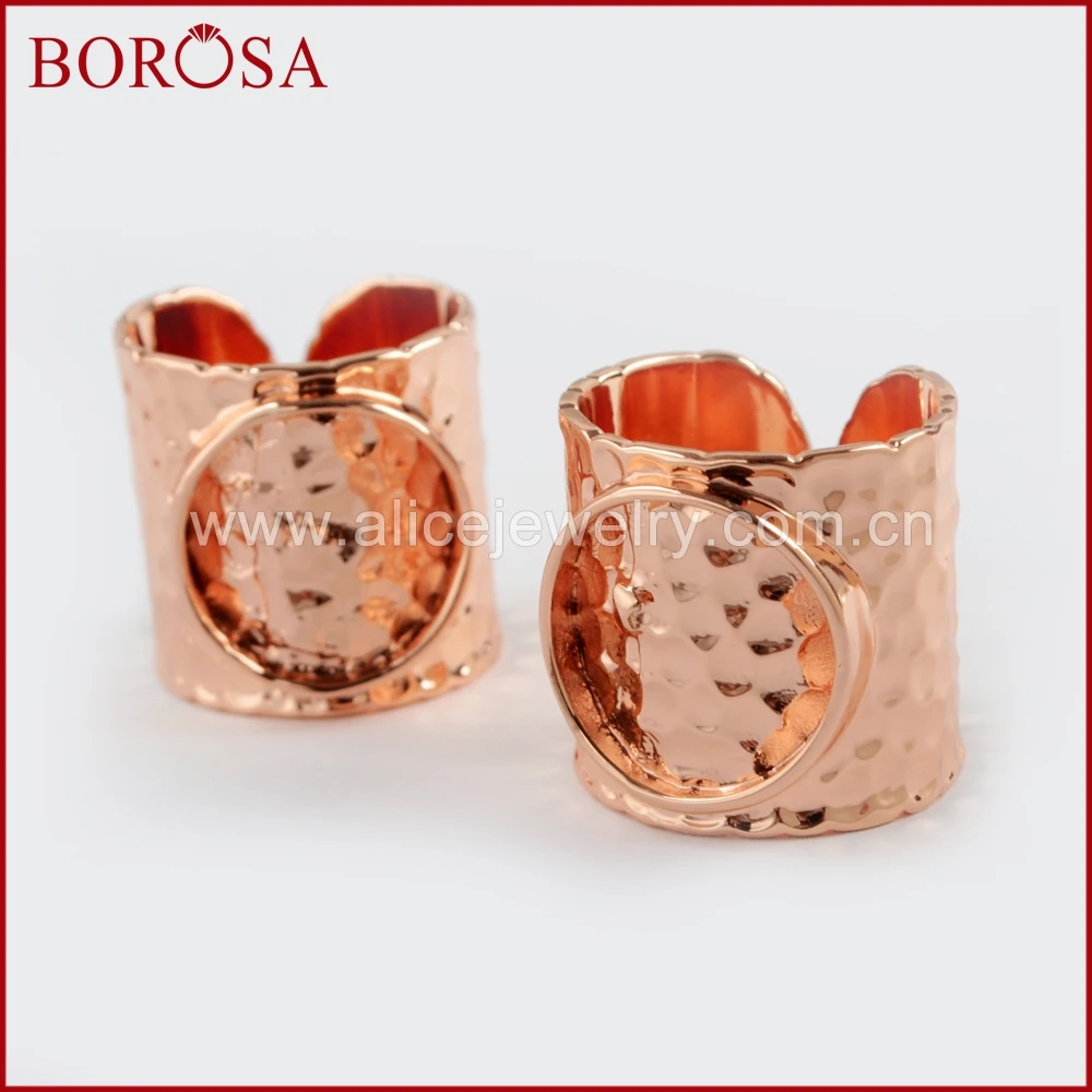 

BOROSA 10/20PCS Rose Gold Color Brass Round Blank Ring Base Metal Rings Settings for Druzy Gems Ring Jewelry Making PJ114-R
