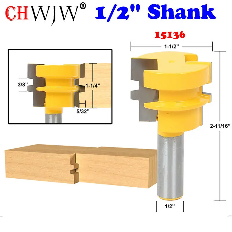1 PCS 1/2" Shank Reversible Front Drawer Lock Joint Router Bit Woodworking Cutte 