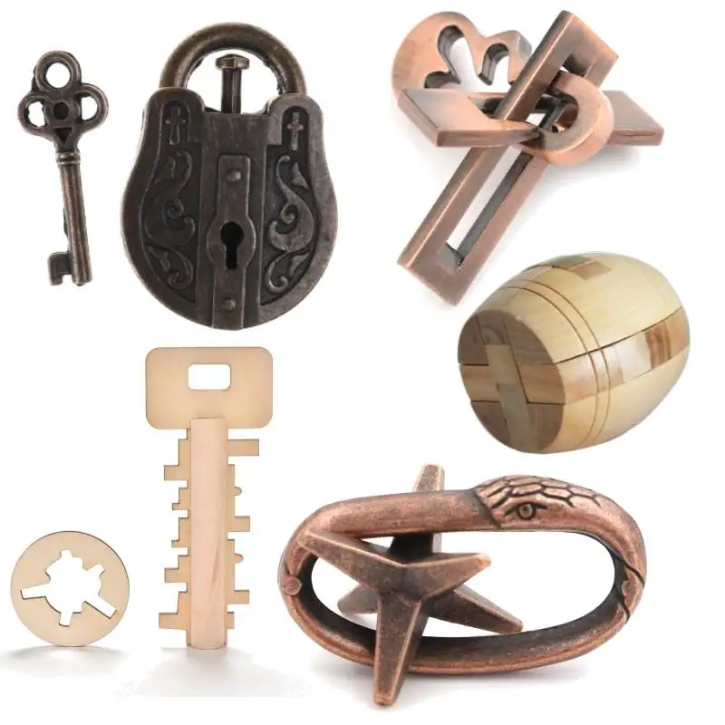 

3D Metal Vintage God Lock Key IQ Mind Brain Teaser Board Puzzle Toy Tetris Preschool Magination Intellectual Educational Kid Toy