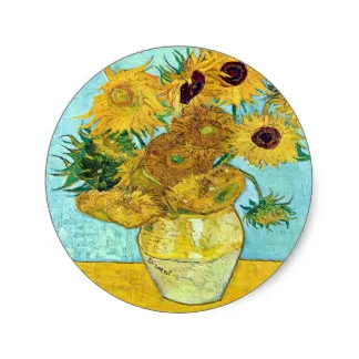 3.8cm Vase With Twelve Sunflowers By Vincent Van Gogh Classic Round Sticker  - Stickers - AliExpress