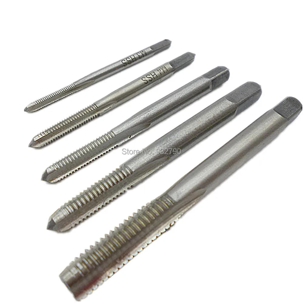 5pc 3 Flutes Spiral Pointed Screw Metric Plug Tap Hss Machinist Thread
