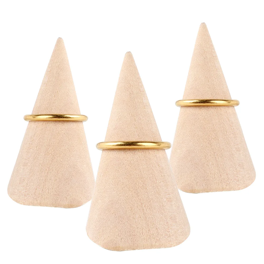

1PC Natural Unpainted Wooden Ring Jewelry Display Rack Stand Cone Shape Holder Organizer