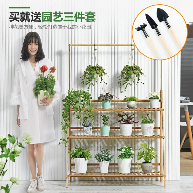  1 Best Bamboo Potted Plant Stand Flower Pot Holder Multilayer Flower Plant Stand Indoor Outdoor Gif