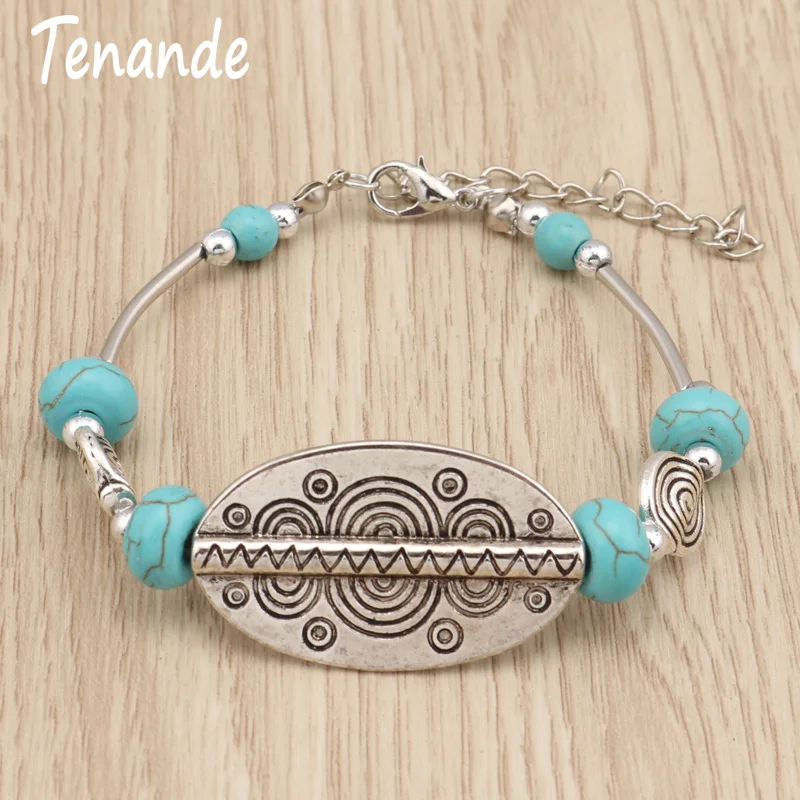 

Tenande New Maxi Boho Carved Spiral Natural Stone Beads Round Big Leaves Bracelets & Bangles for Women Accessories Bijuterias