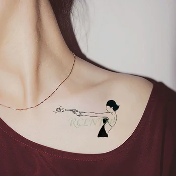 

Waterproof Temporary Tattoo Sticker lady with gun clavicle tatto flash tatoo fake tattoos for girl men women