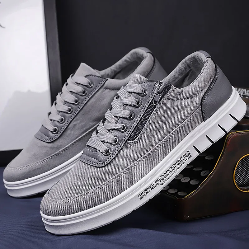 

Canvas sneakers autumn shoes men platform sneakers solid black sneakers man's shoes designer zipper ins men sport shoes