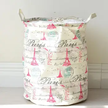 

New Red tower stamps Cloth Laundry Hamper Clothes Storage Baskets Home clothes organizer barrel Bags kids toy storage barrels