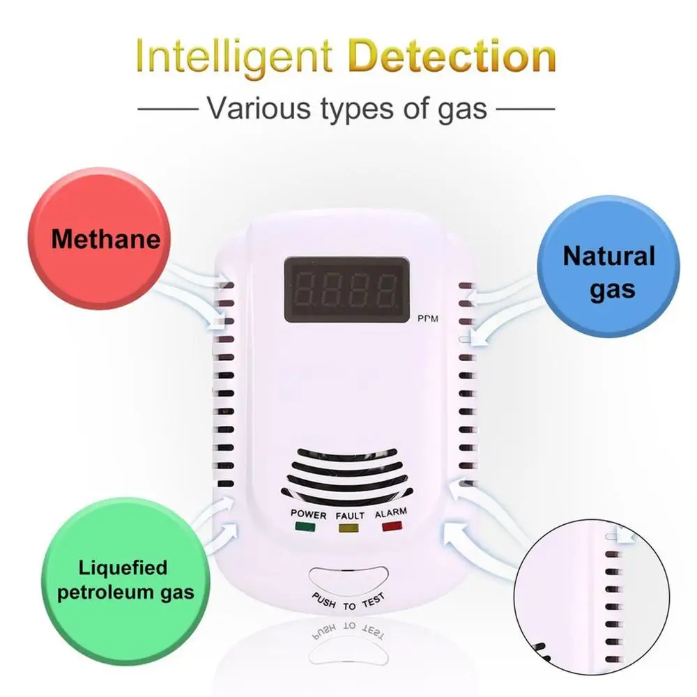 

Combustible Gas Detector Sensor LPG Natural Gas Analyzer Leak Determine Tester Sound-light Alarm Security Alarm System EU Plug