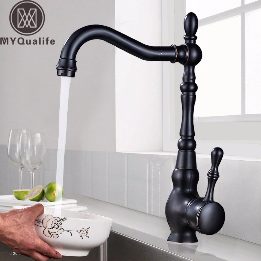 Black Deck Mount Bathroom Kitchen Brass Faucet Single Handle 360 Rotate Basin Sink Mixer Taps Black Hot and Cold Water Mixers spice rack wall