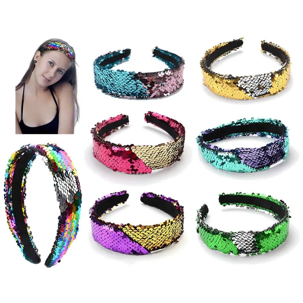 

Women Lady Girl Reversible Flip Sequins Glitter Sparkly Hair Hoop Headband Hairband Accessories Party Costume