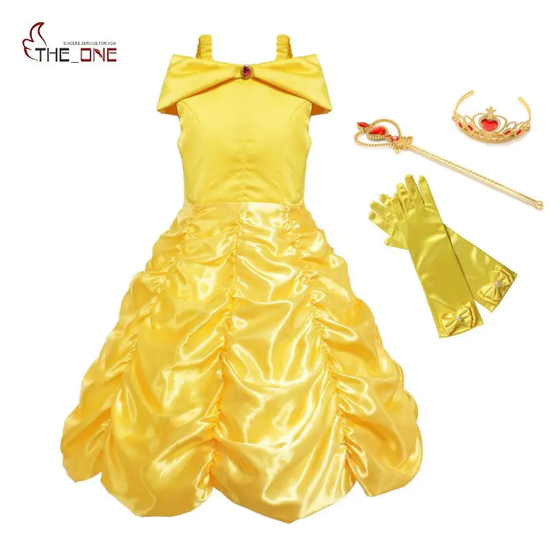 MUABABY Girls Princess Belle Dress Up Costume Kids Sleeveless Yellow Party Dress Children Girl Carnival Xmas