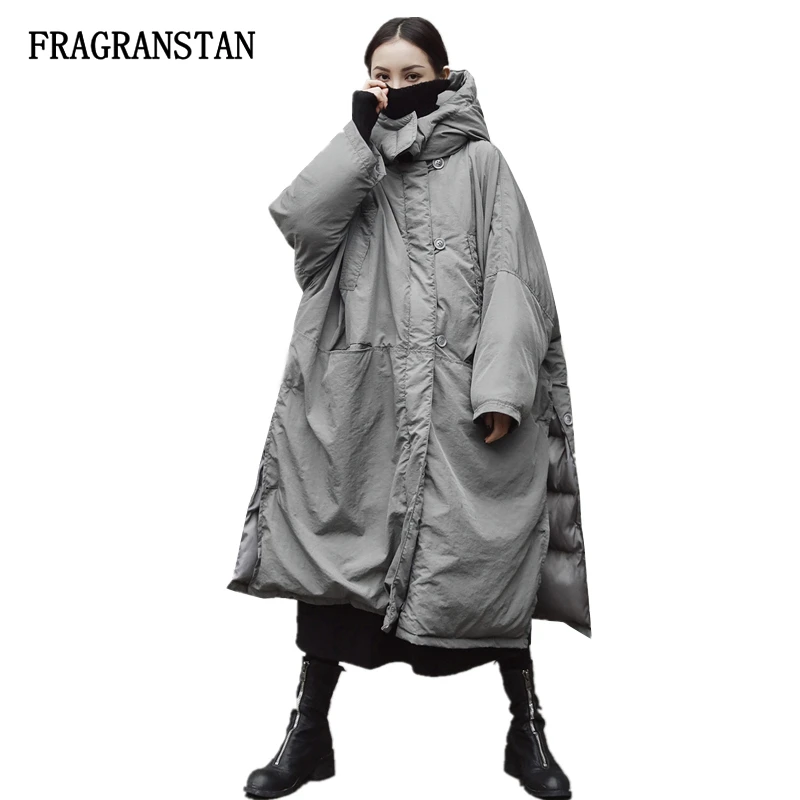 

Women Winter New Thick Warm Hooded Long Parkas Female Fashion Harajuku Gray Wadded Cotton Coat High Quality Oversize Jacket Q511