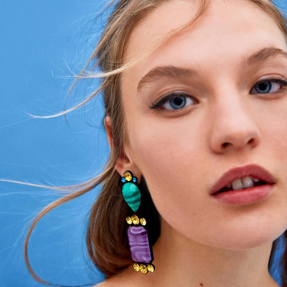 

JUJIA Bohemian Multicolored Acrylic Beaded Statement Earrings Jewelry Dangle Drop Resin Earrings for Women Bijoux