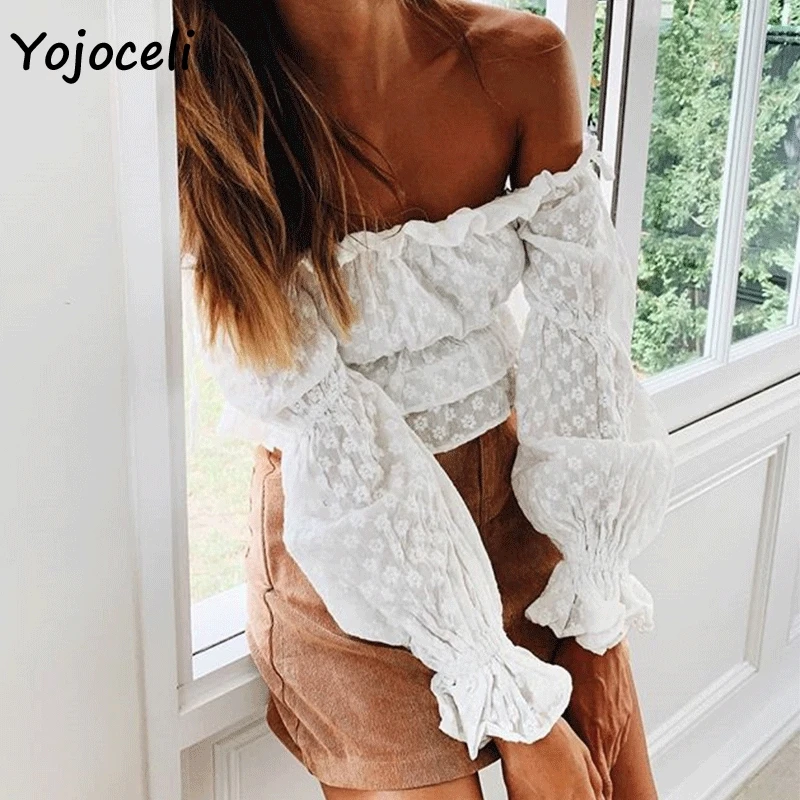 Женская кружевная блузка Yojoceli Пляжная с открытыми плечами и бантом в стиле бохо
