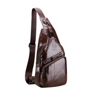 

BULL CAPTAIN New Men Genuine Leather Crossbody Bags Cowhide Casual Riding Sling Shoulder Messenger Bag Chest Day Back Pack 2019