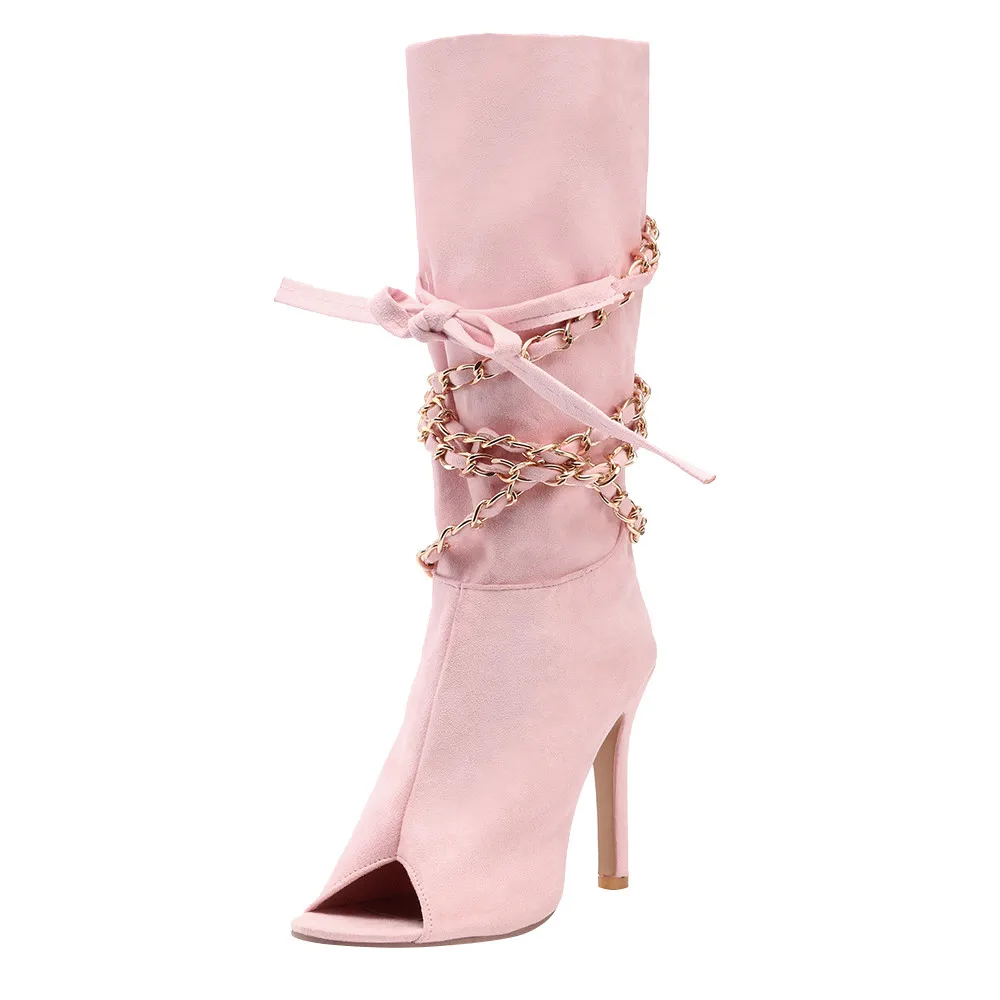 Дизайн; женские ботинки «Челси»; черные туфли на высоком каблуке с открытым носком; сезон весна-осень; женские ботинки с широко открытым носком; Размеры 35-43 - Цвет: Розовый