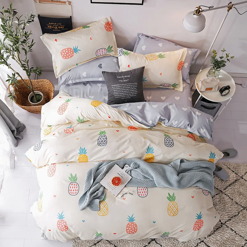 

2018 Fresh Fruits Pineapples Bedding Set 3/4Pcs Print Duvet Cover Flat Sheet Pillowcases